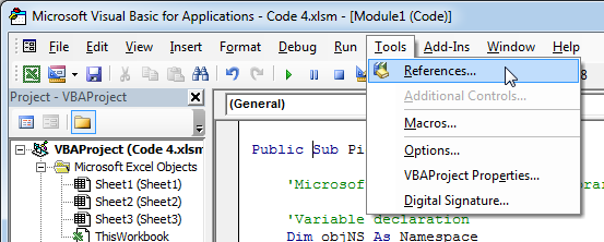 Outlook Library Reference in Excel