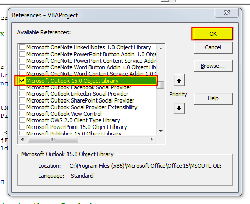 Outlook Object Library in Excel