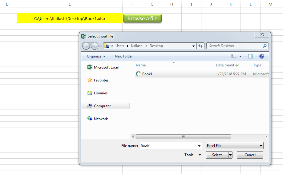 VBA code to browse a file