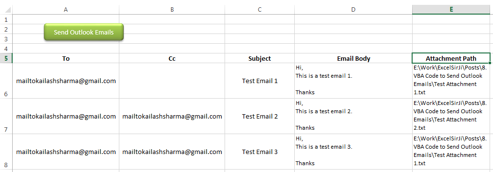 VBA Code to Send Outlook Emails