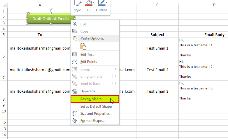 Draft Outlook Email through Excel