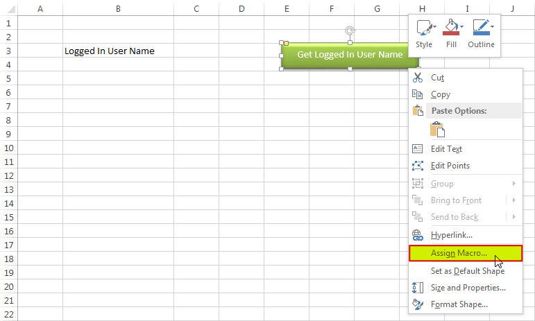 Get logged in User form in Excel VBA