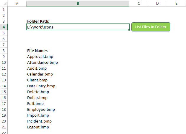 VBA to List File name from Excel Folder