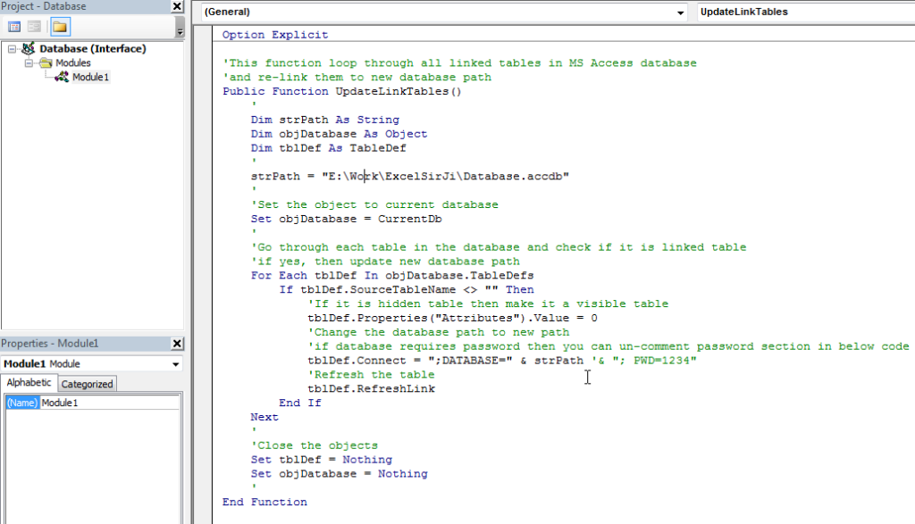 VBA Code to Re-link MS Access Link Tables