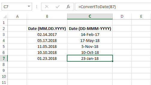 VBA Code to Convert MM.DD.YYYY to DD-MMM-YYYY In Excel
