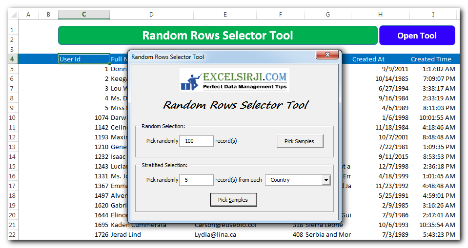 Excel random sampling tool