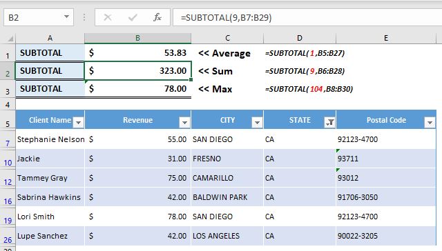 SUBTOTAL Function - Filtered Range