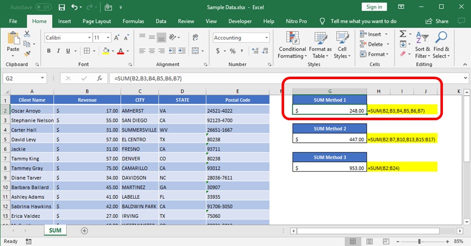 Excel Sum Function