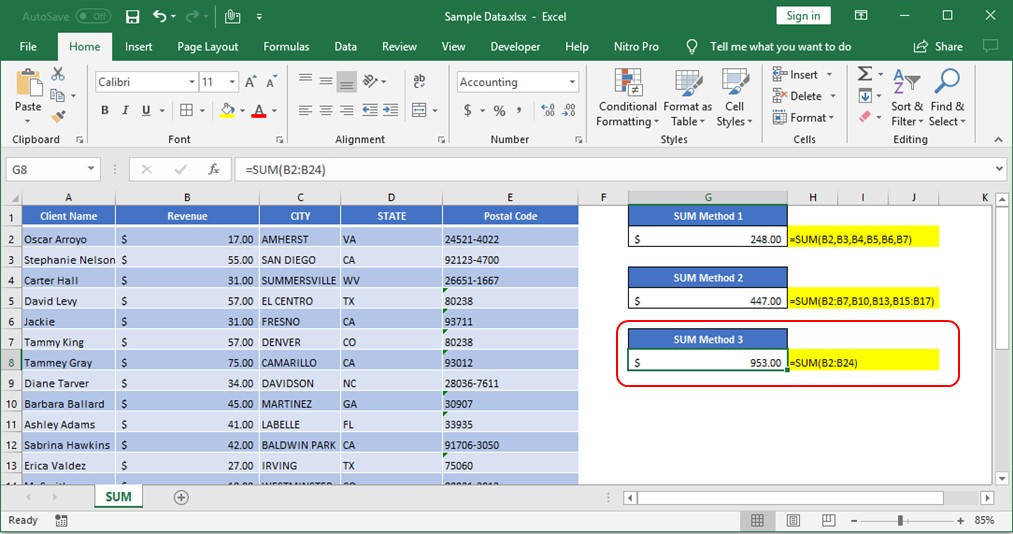 Excel Function - Sum