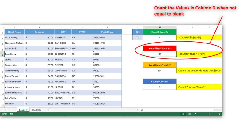 Countif in Excel when not equal to