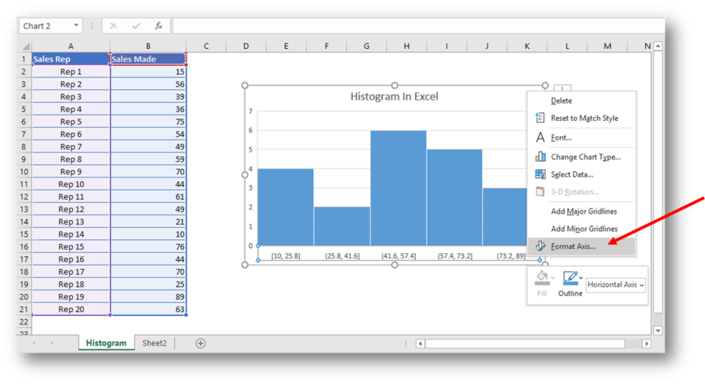 Format Axis Excel Histogram