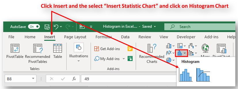 Histogram Chart Excel 2016 and above version