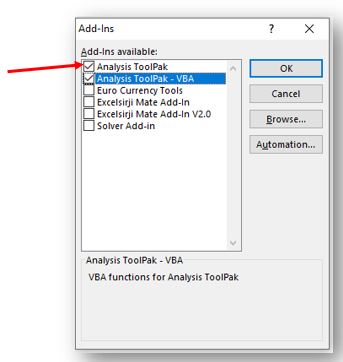 Excel Anaysis ToolPAK