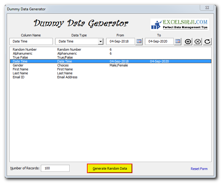 Dummy Data Generator Tool