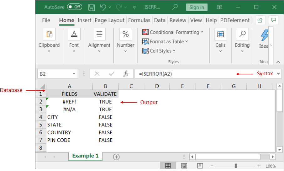 Excel Function ISERROR