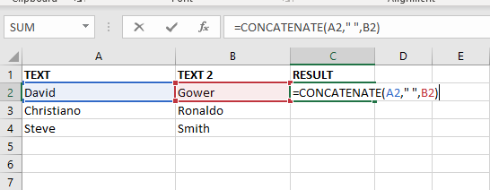 Concatenate function in excel