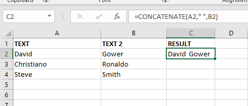 Concatenate function in excel