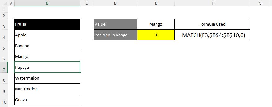 Excel Function Match
