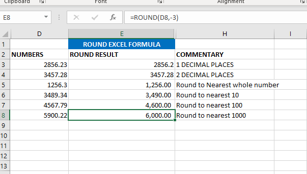 Excel function ROUND