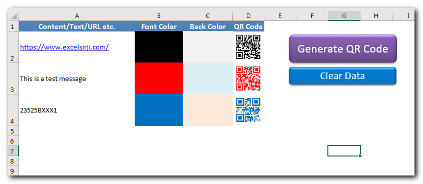 QR Code Generator Tool in Excel