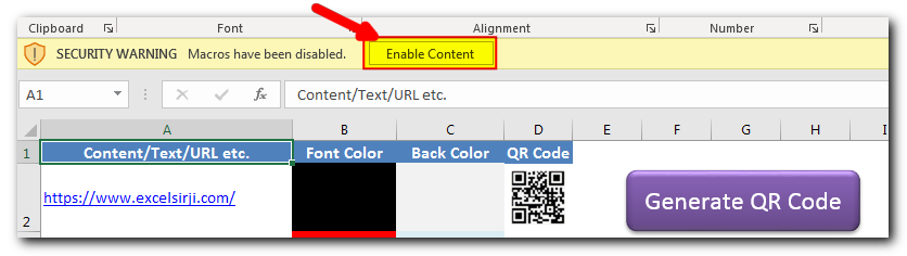 QR Code Generator Tool in Excel