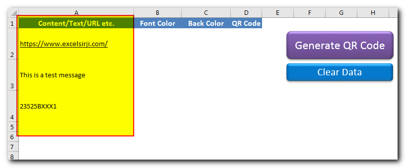 QR Code Generator Tool in Excel