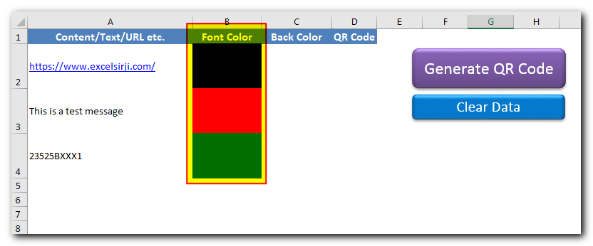 QR Code Generator Tool in Excel