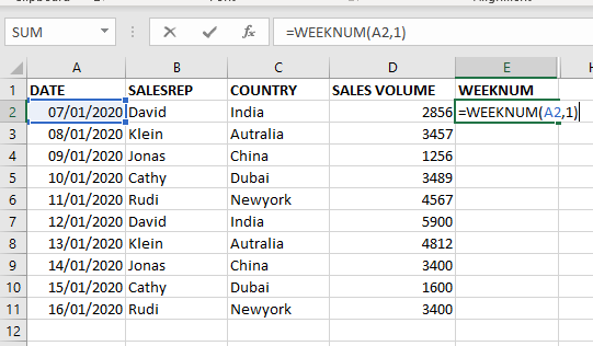 WEEKNUM Excel function