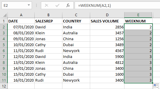 WEEKNUM Excel function