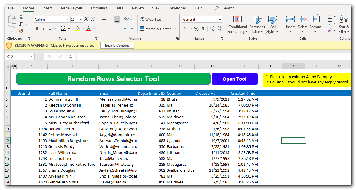 Random Rows Selector Tool