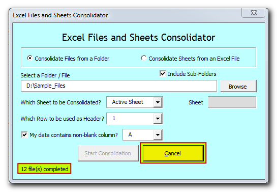 Excel Files and Sheets Consolidator