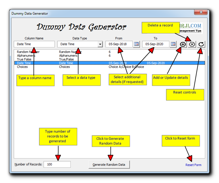 Dummy Data Generator Tool