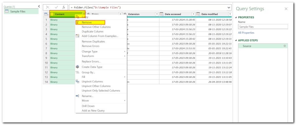 Get List of File Names using Power Query