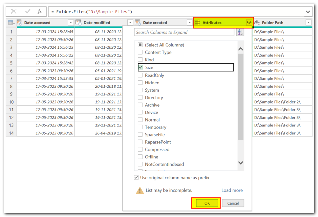 Get List of File Names using Power Query