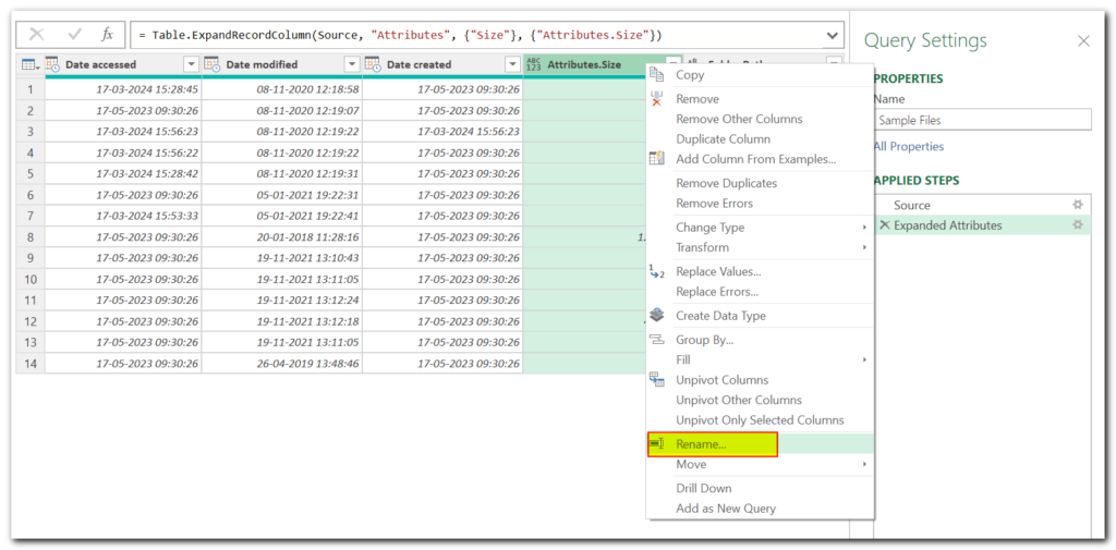 Get List of File Names using Power Query