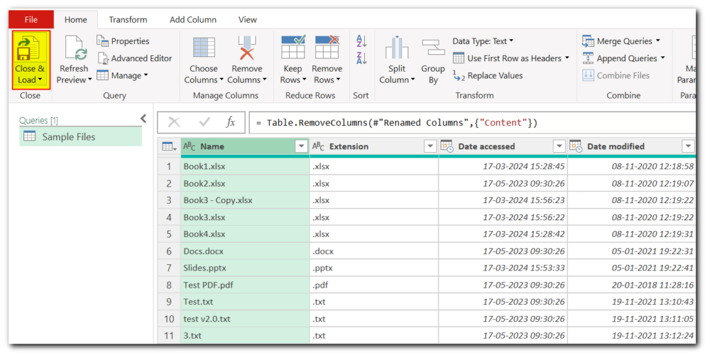 Get List of File Names using Power Query