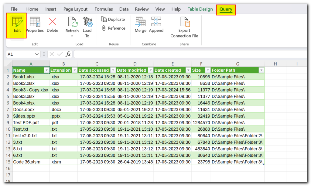 Get List of File Names using Power Query