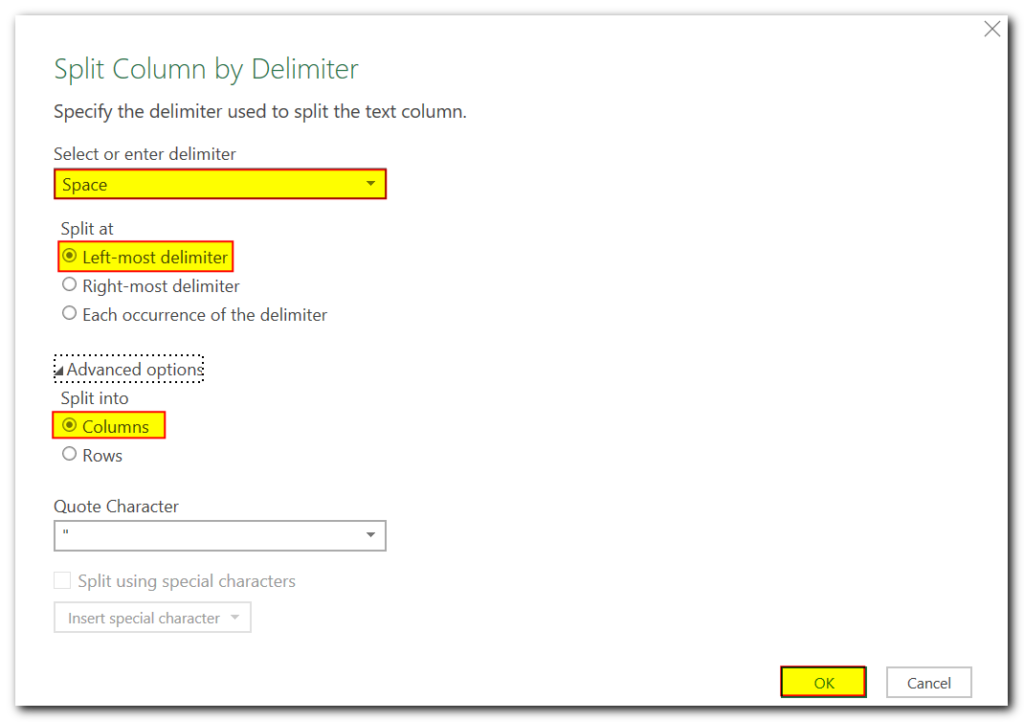 Split Data using Power Query