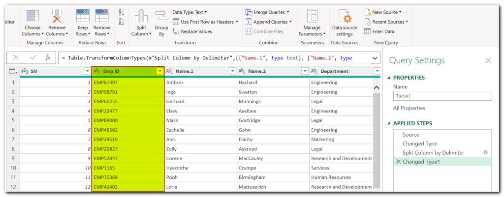 Split Data using Power Query