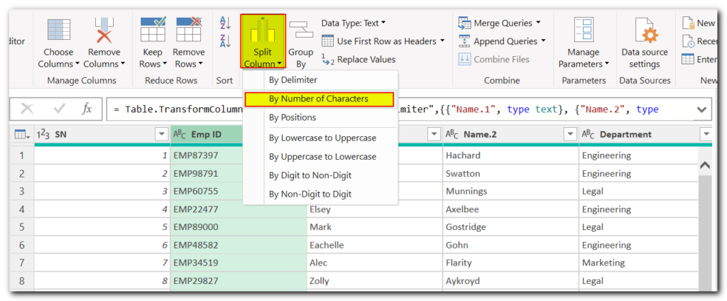 Split Data using Power Query