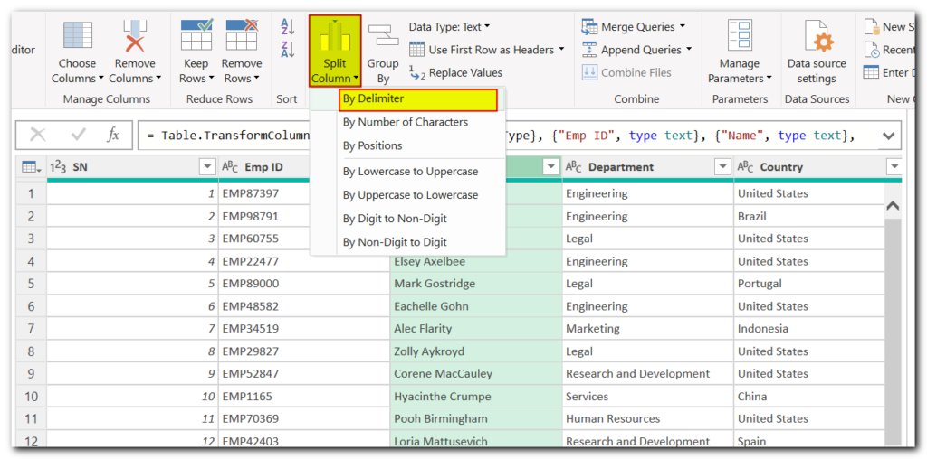 Split Data using Power Query