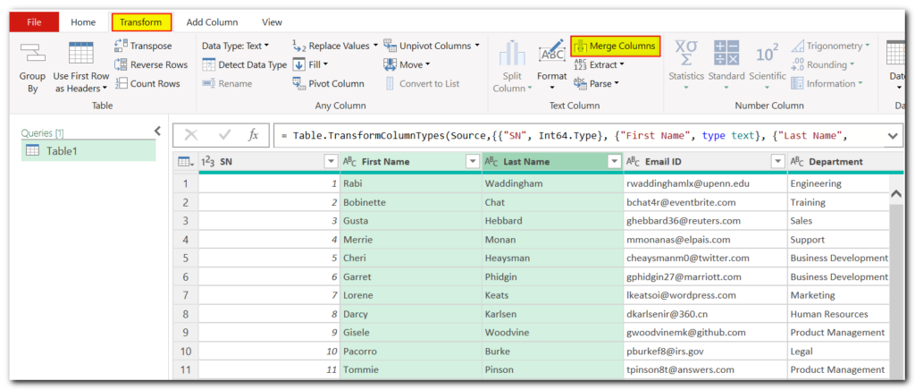 Merge Columns using Power Query