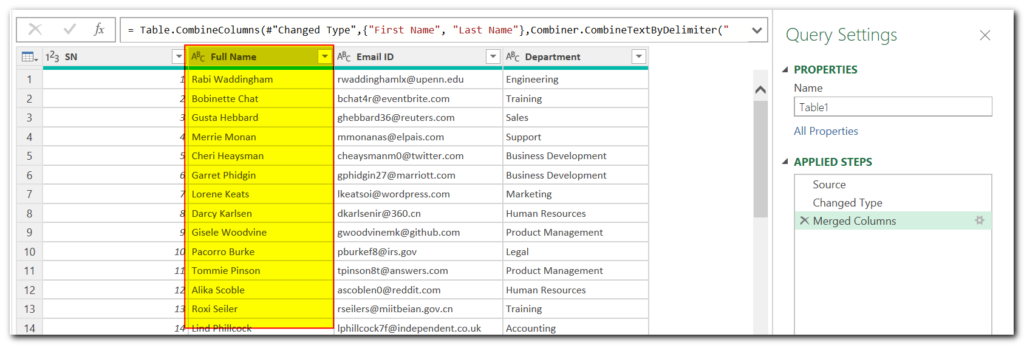 Merge Columns using Power Query