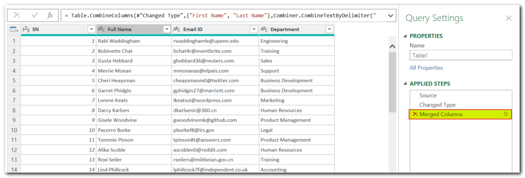 Merge Columns using Power Query