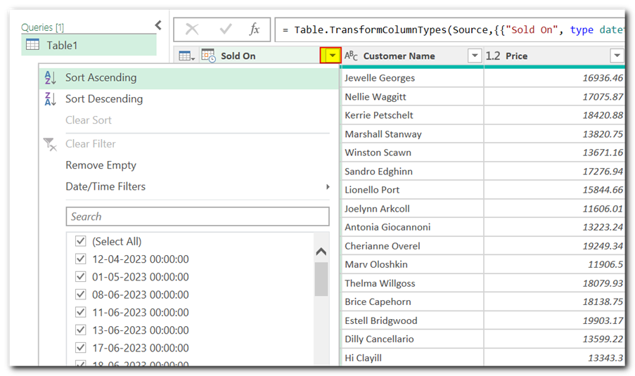 Filter Data in Power Query