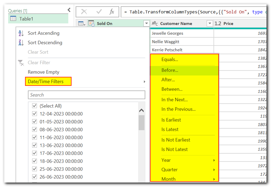 Filter Data in Power Query