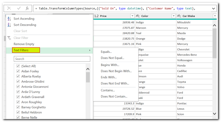 Filter Data in Power Query