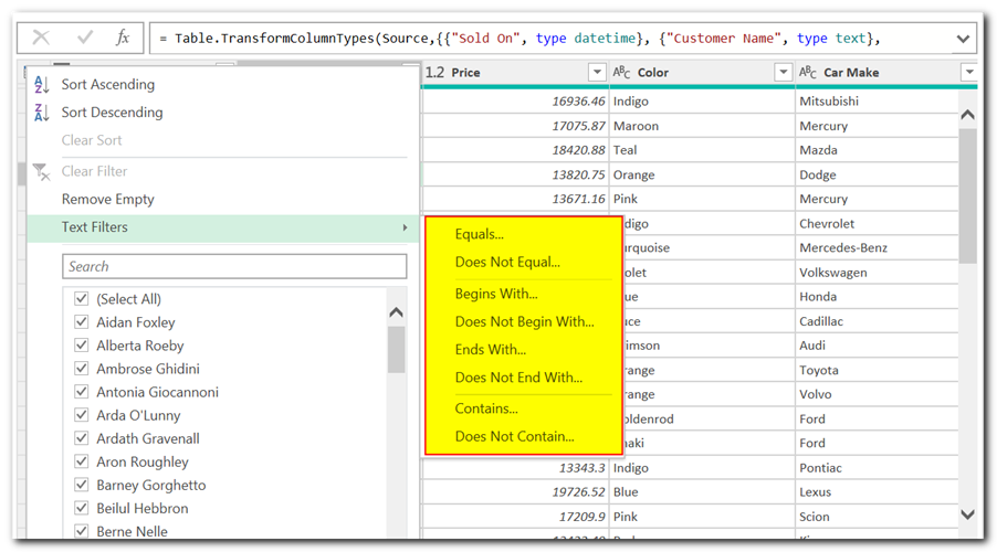 Filter Data in Power Query