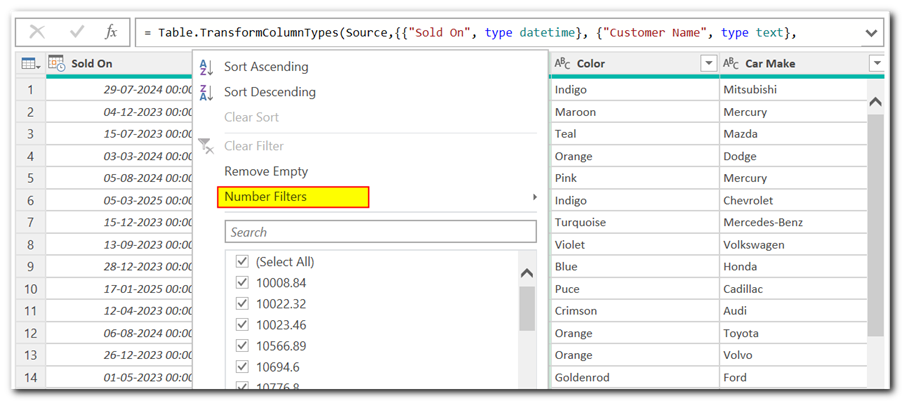 Filter Data in Power Query