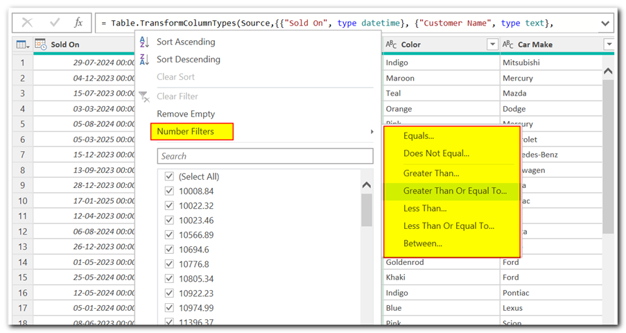 Filter Data in Power Query